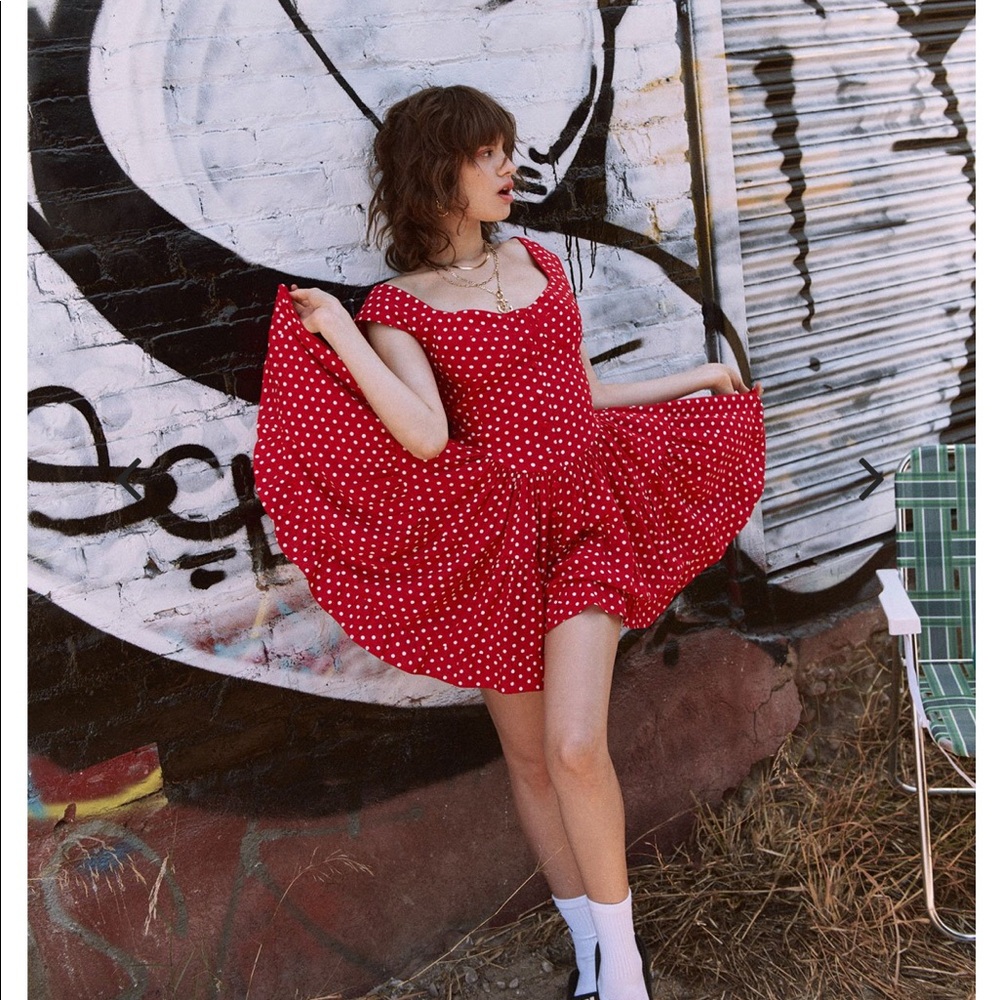 SOLD Vanessa Mooney Red & White Polka Dot Romper
